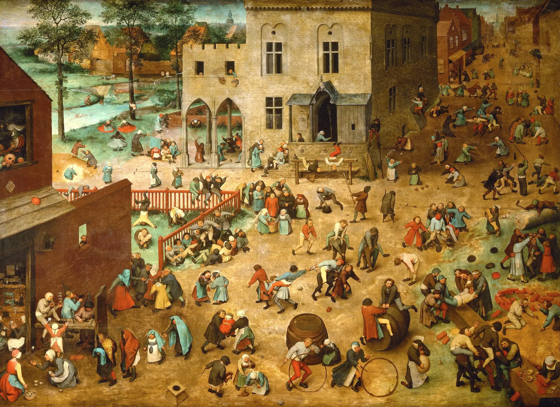 Crowded scene of children playing games, used as a search puzzle